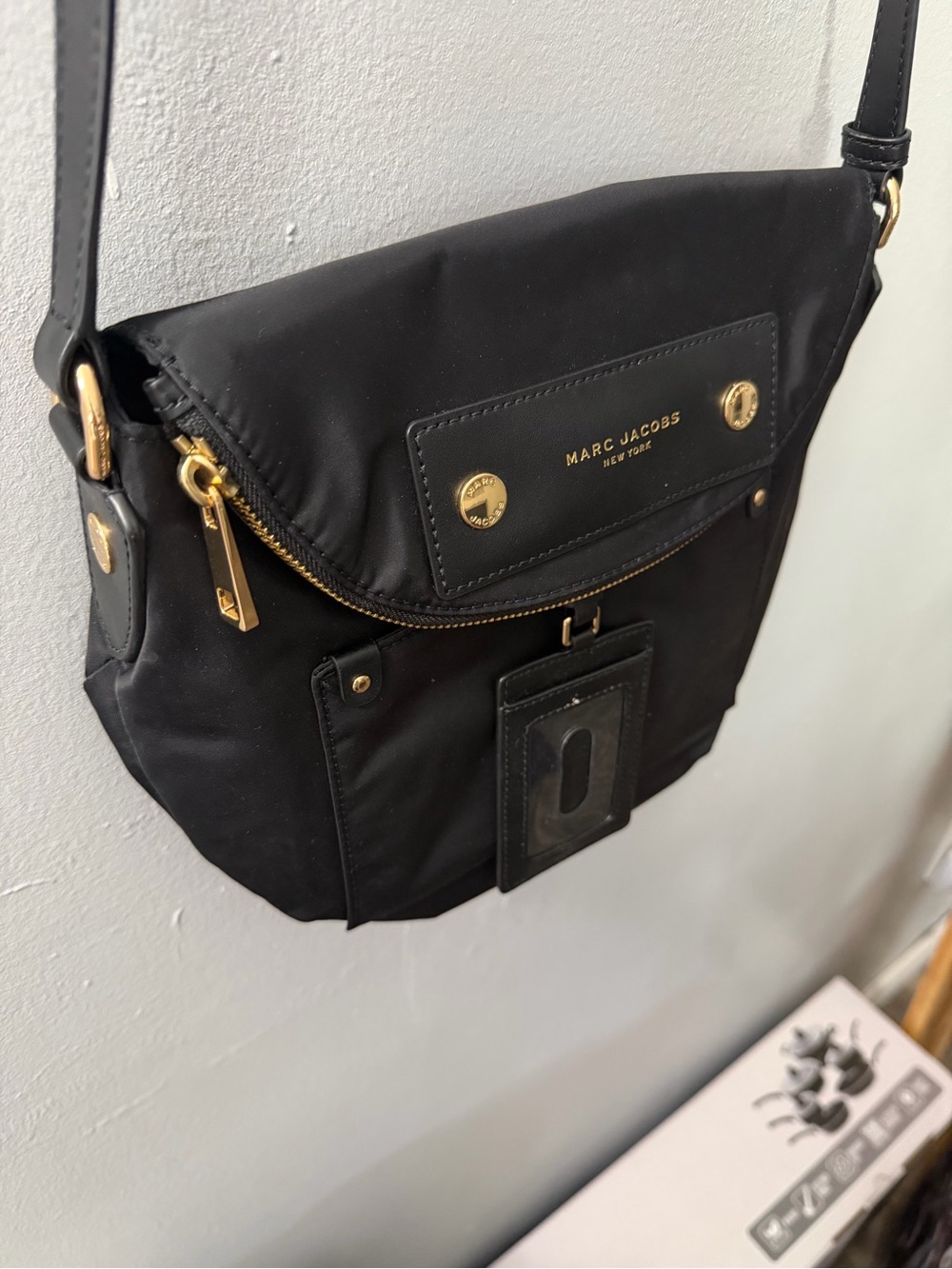 Marc Jacobs Black Nylon Crossbody with Gold Hardware Accents